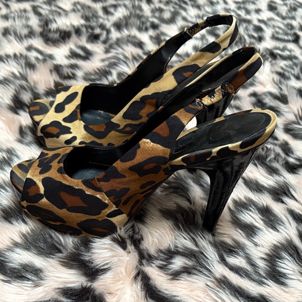 Jessica Simpson Peep Toe Animal Print Slingback Heels